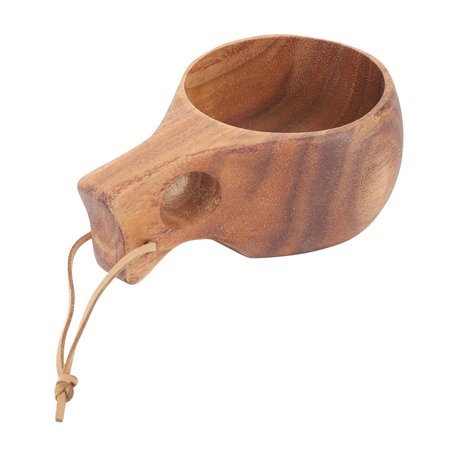 

220ml Wooden Camping Cup Heat Insulation Finely Polished Coffee Mug with Handle for Outdoor Hiking Single Hole L