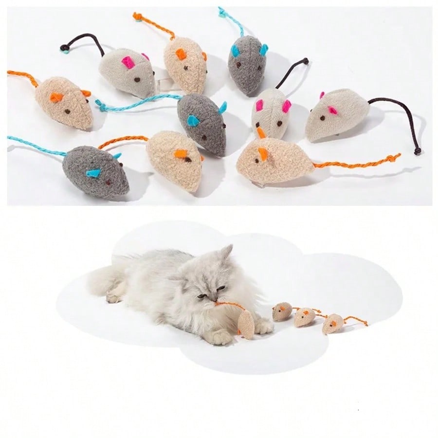 Set Rattle Cat Mouse Toy Imitation Fur Cat Mouse Toy Interactive Cat Game Toy Indoor Cat Toy