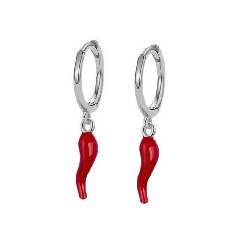 Creative Enamel Red Chilis Pendant Necklace With Matching Earrings Gold Plated Stainless Steel Jewelry Set For Women