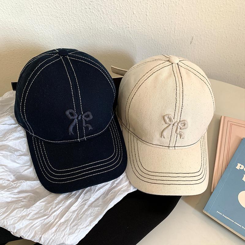 Cotton Baseball Cap With Bowknot Embroidery For Spring Summer Sun Protection