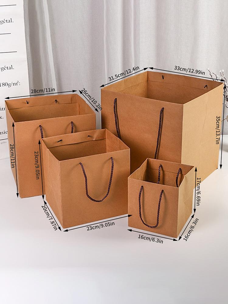 

10 шт. Квадратные подарочные пакеты из крафт-бумаги для цветов, однотонные, для еды на вынос, праздничная подарочная упаковка, коробки для особых случаев, сумка для покупок, органайзер S
