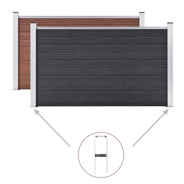 VidaXL Piquets de clôture de sol 2 pcs pour clôture en WPC Acier 40 cm