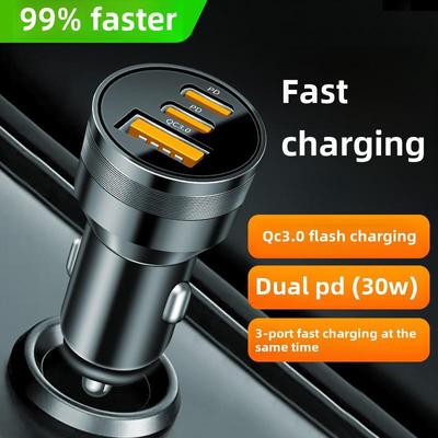 78W Aluminum Alloy Multi-Port Car Charger with PD+QC3.0 Fast Charging, Type-C Compatibility
