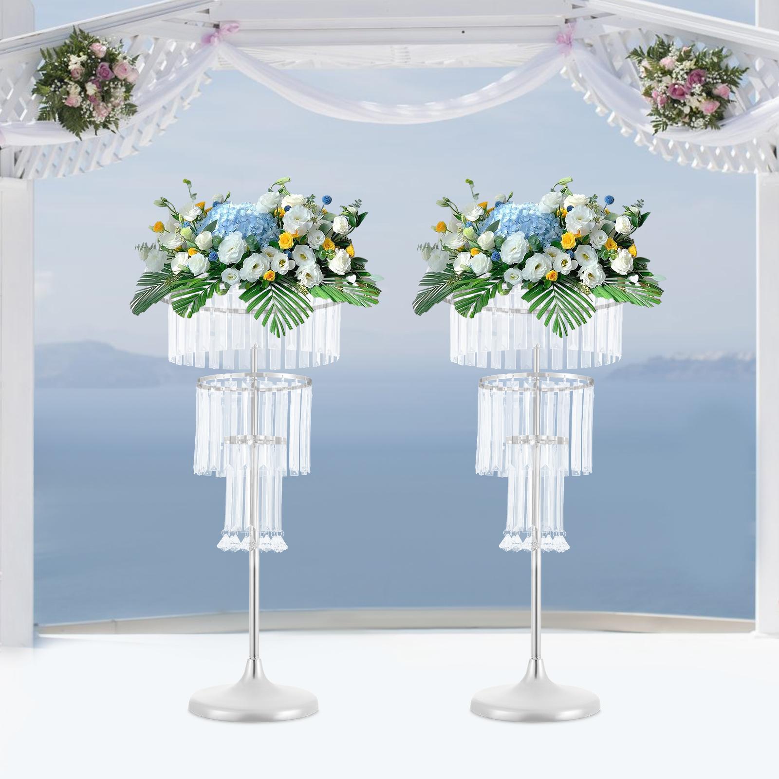 

2pcs Crystal Flower Stands, 4-Tier Tall Wedding Centerpiece Display Stand, Silver Tabletop Plant Holder, Floral Arrangement Rack чистый