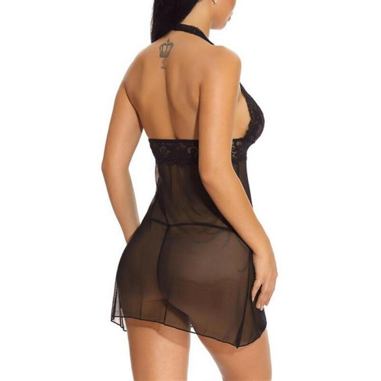 Buy Womens Sexy See Through Halter Mini Dress + Thong Pajamas Set Erotic  Plain Lace Nightgown Sleepwear Nightwear at affordable prices  free  shipping, real reviews with photos  Joom