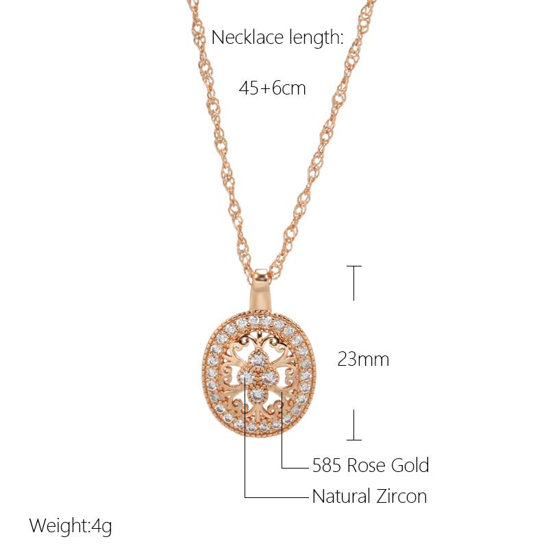 Wbmqda Pendentif et collier creux à motif ethnique pour femme 585 couleur or rose avec zircon naturel blanc bijoux de luxe fins