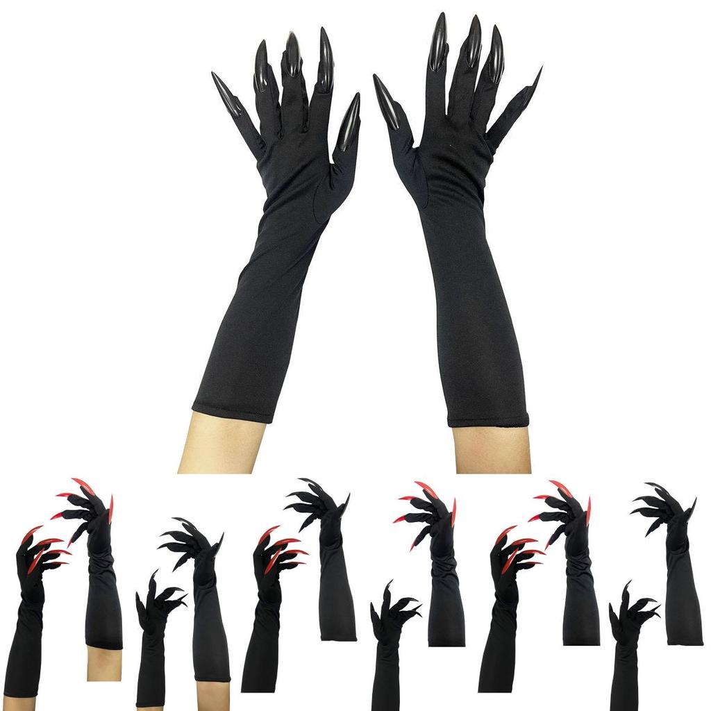 Halloween Lange Vampirklauen-Handschuhe mit falschen Nägeln für Cosplay-Kostümparty