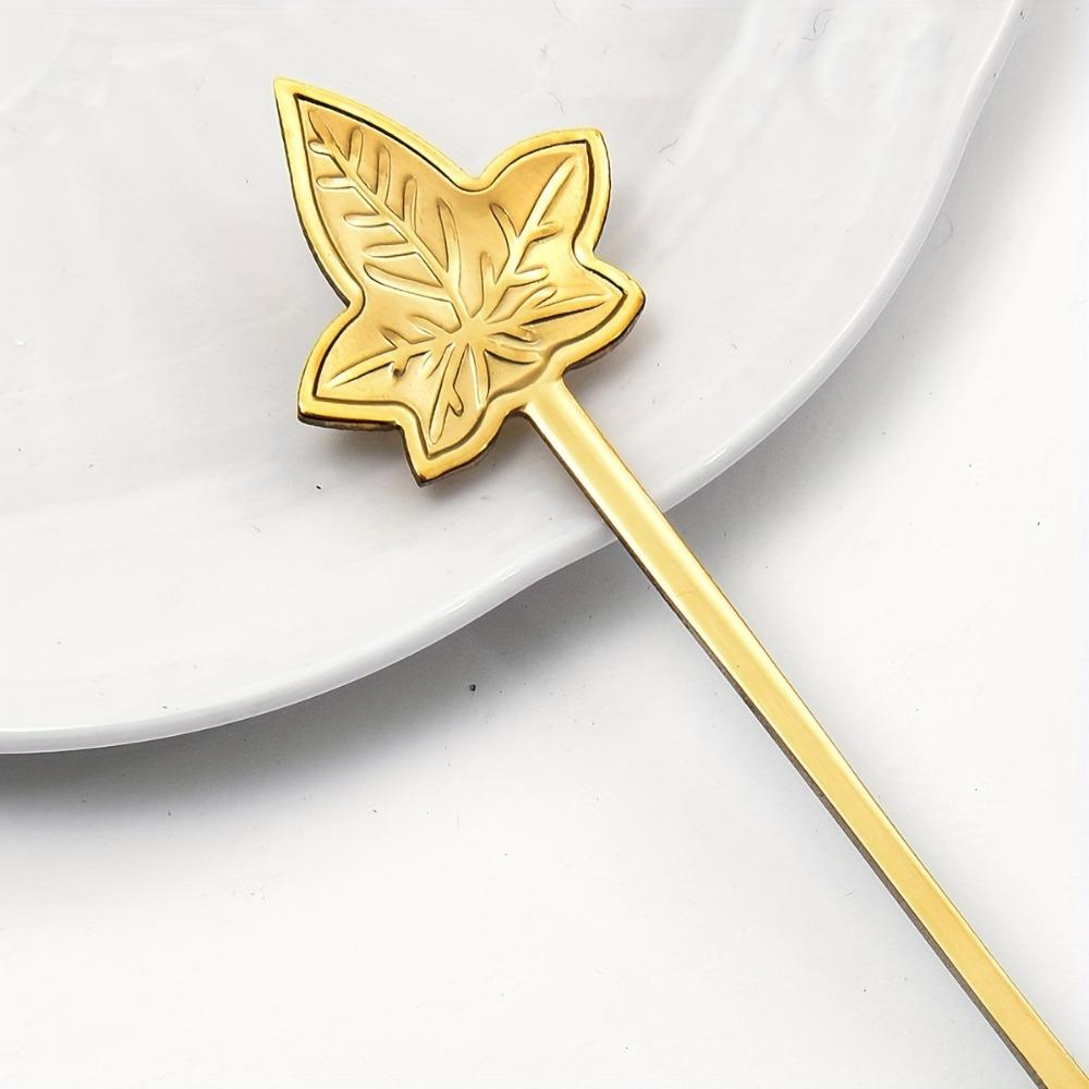 Elegantní zlatě pokovená lžička ve tvaru listu: Ideální pro míchání kávy nebo servírování dezertů - Materiál z nerezové oceli