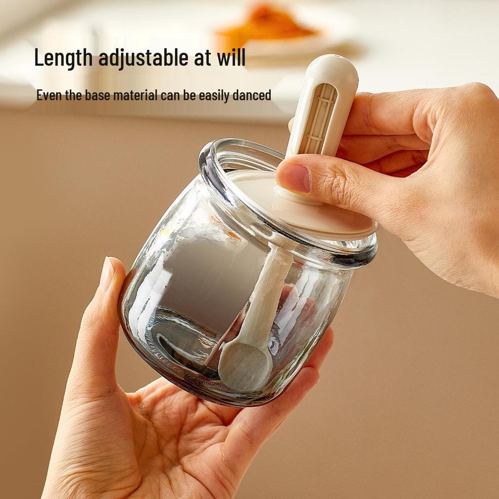 Shanghe Integrated Glass Seasoning Jar with Spoon Lid and Oil Pot for Kitchen.