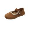 Autumn and winter new round head shallow mouth Mary Jane shoes women's gentle lady style flat-soled beanie shoes women's embroidered ballet shoes