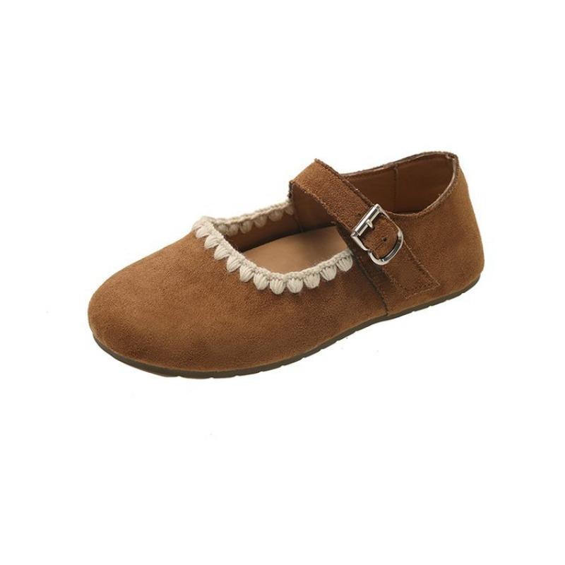 Autumn and winter new round head shallow mouth Mary Jane shoes women's gentle lady style flat-soled beanie shoes women's embroidered ballet shoes