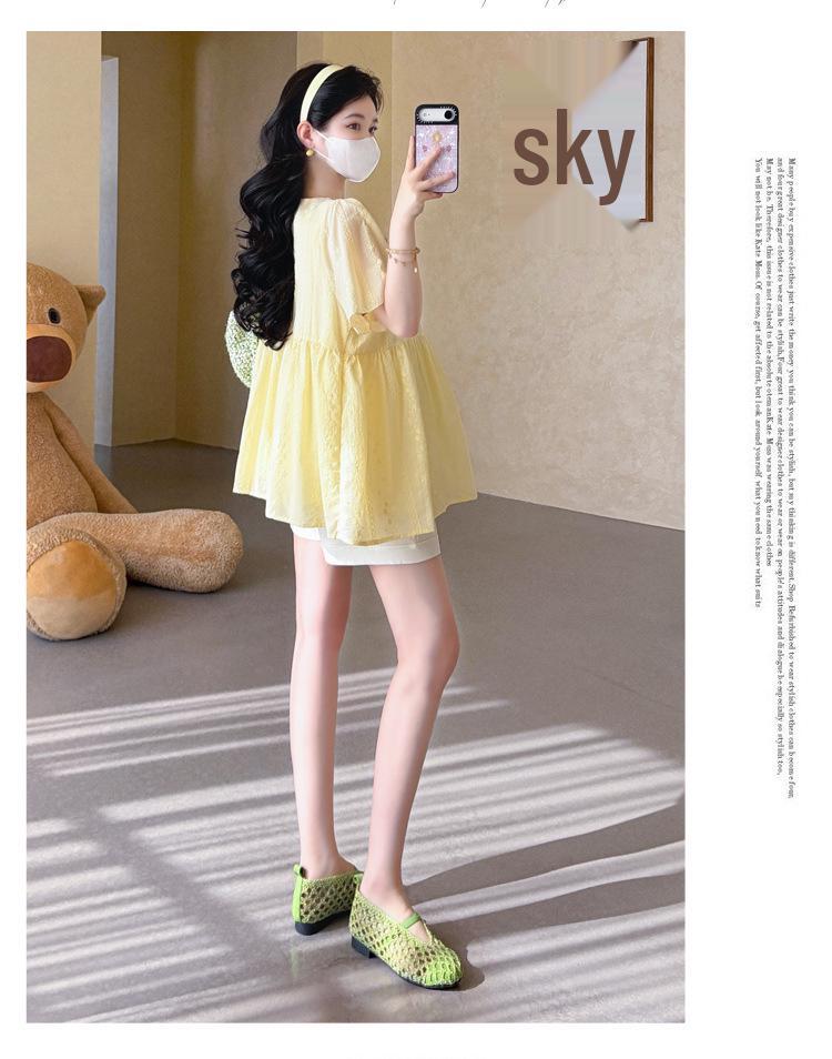 Korean Style 2026 Lace Embroidery Doll Top & Tummy Support Shorts Set