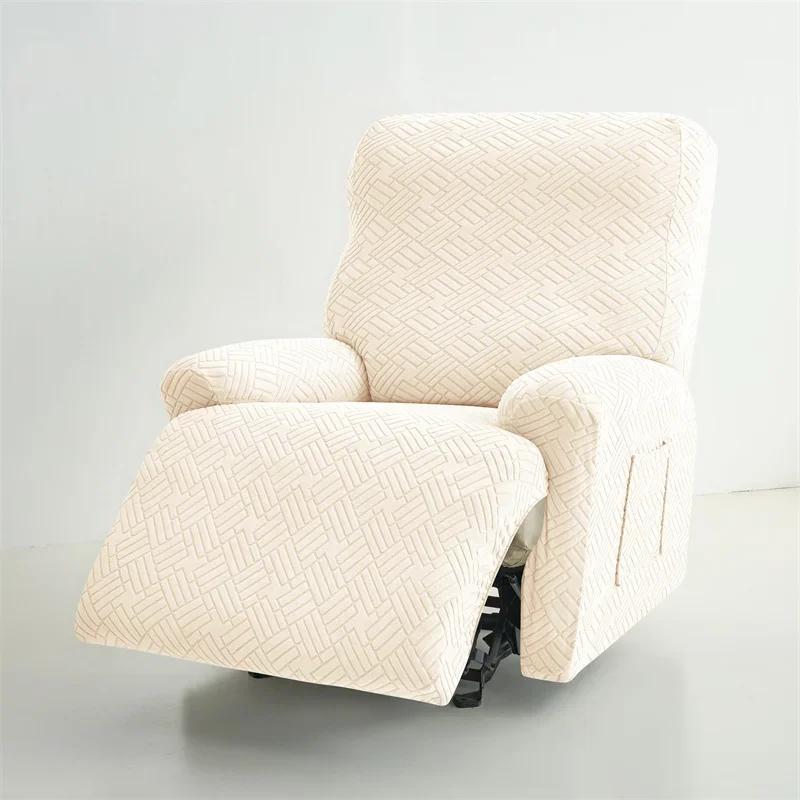 1 Seater Jacquard Recliner Sofa Cover Elastic Split Armchair Cover for Living Room Couch Protector with Storage Pocket