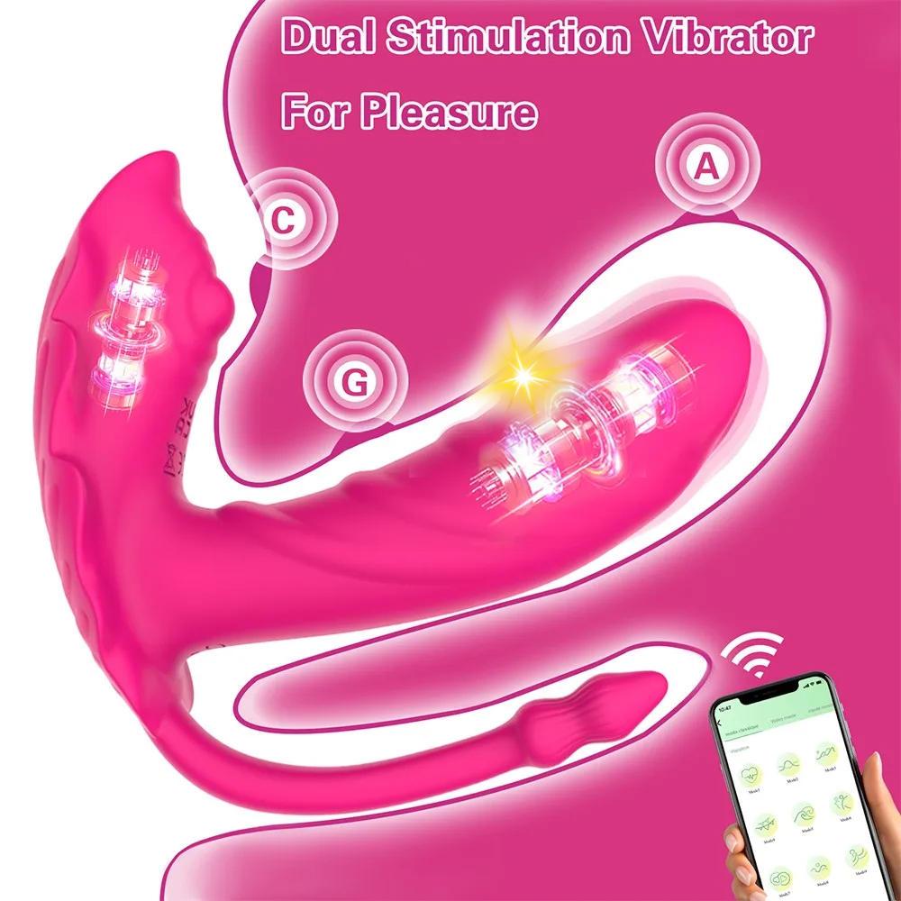Wearable Panties Dildo Vibrator 3 in 1 Bluetooth APP Dual Motor Stimulate G spot Anal Massager Sex Toys for Women Couple Adult