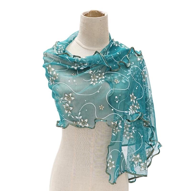Floral Lace Scarf Elegant Women Accessory Soft Silk Like Polyester Lightweight For Daily Wear