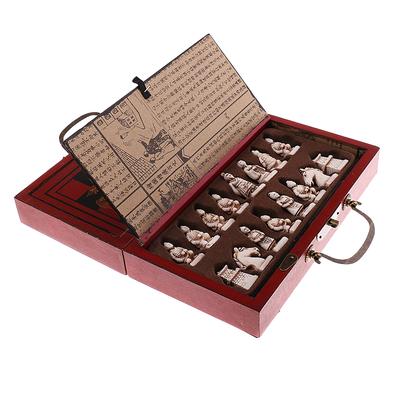 32 Stück/Set Harz Traditionelles Chinesisches Schach mit Kaffeefarbenem Holztisch Vintage Brettspiel Spielzeug Sammlung Geschenk