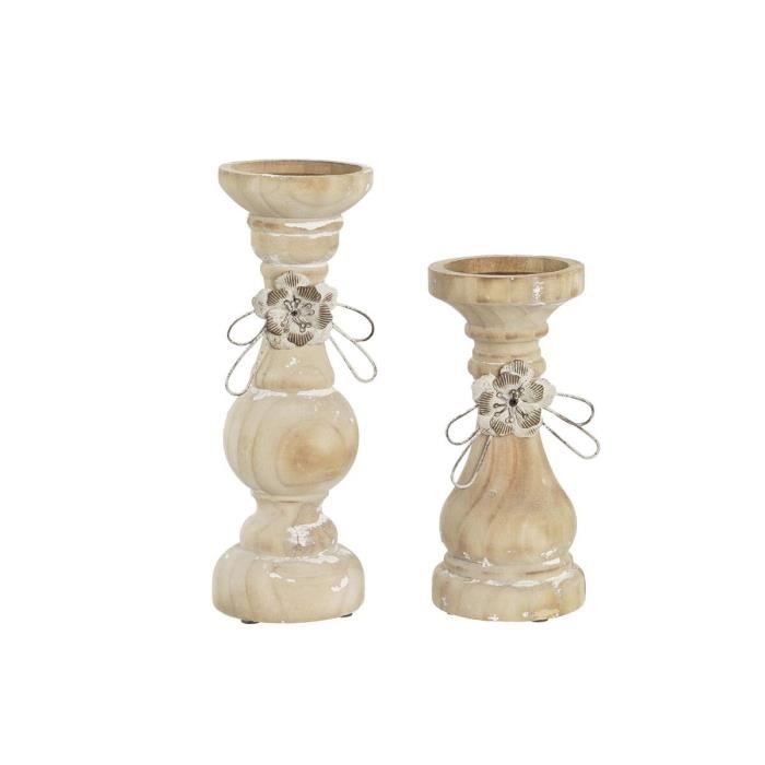 Bougeoir - Naturel - Bois - 9,5 x 9,5 x 28 cm - 2 pièces - Objets décoratifs