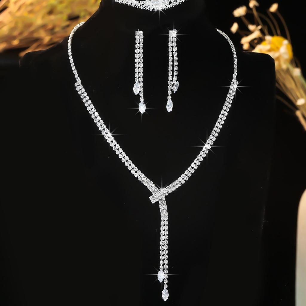 Fashion Accessory Set - Simple Necklace, Earrings And Bracelet Set - Wedding Dress Jewelry Set For Women - Bride's Jewelry Set