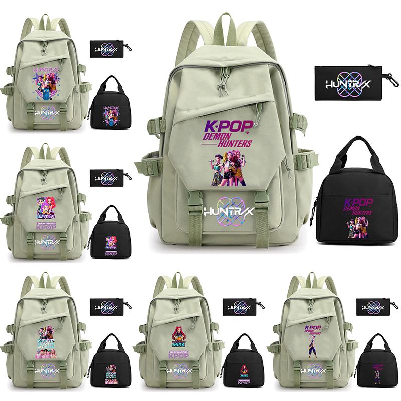 3 st/set Tecknad Kpop Demon Hunters Tryckt Ryggsäck för Tonårspojke Flicka Stor Kapacitet Skolväska Barn Student Bokväska Kvinnor Resväska