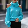 Damen Schulterfreier Rollkragenpullover, Lockerer Strickpullover Top für Herbst Winter Freizeitkleidung