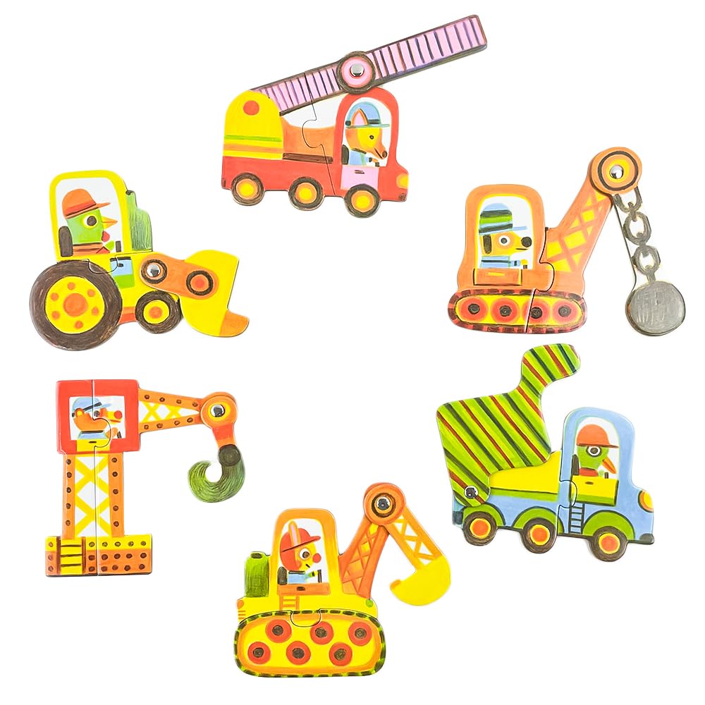 DJECO Puzzle Duo Artic-Roll Jármű, Munkagép, Kotrógép, Képösszepárosítás, 1, 2 és 3 éveseknek, Fiúknak és lányoknak, Kisgyermekeknek, Babaajándék, Ajándék,