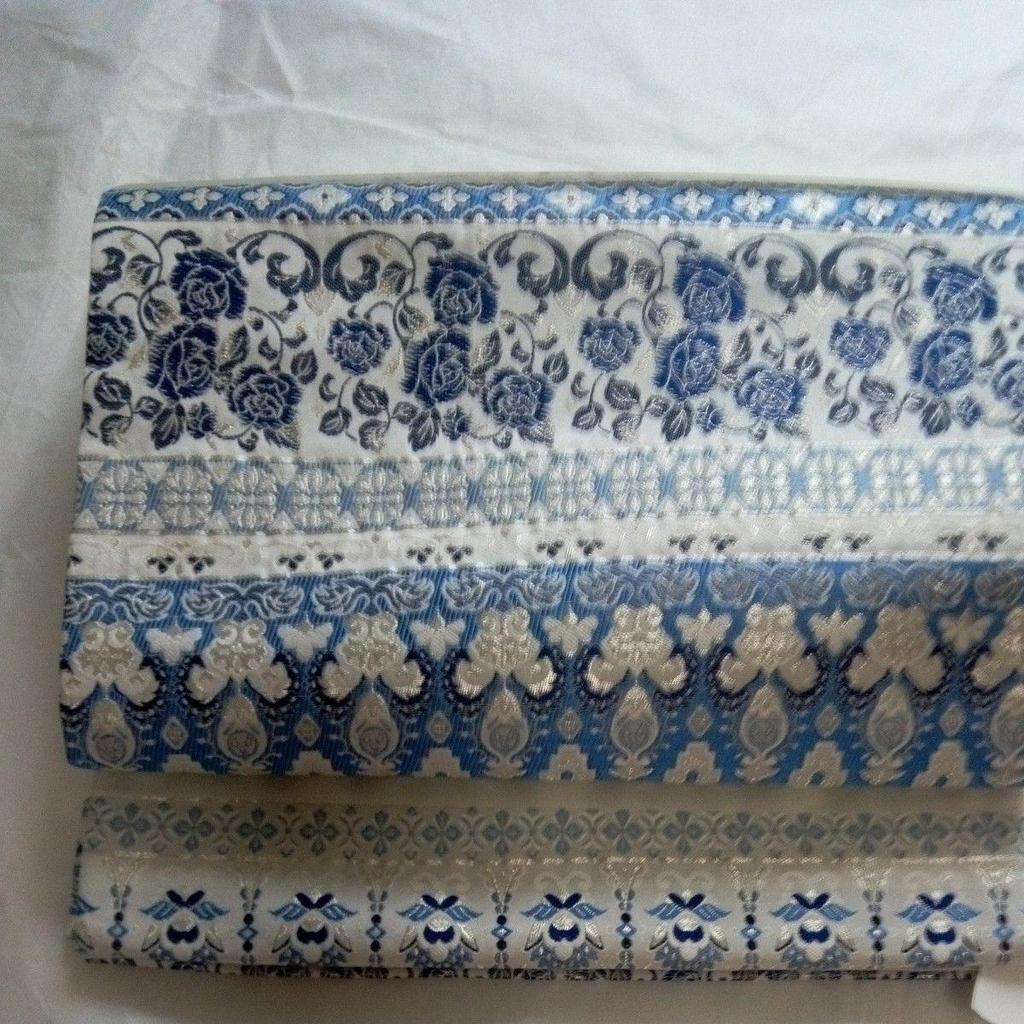 Used Nishijin-ori Six-panel Fukuro Obi "Blue Rose" Indigo Dye - On Sale