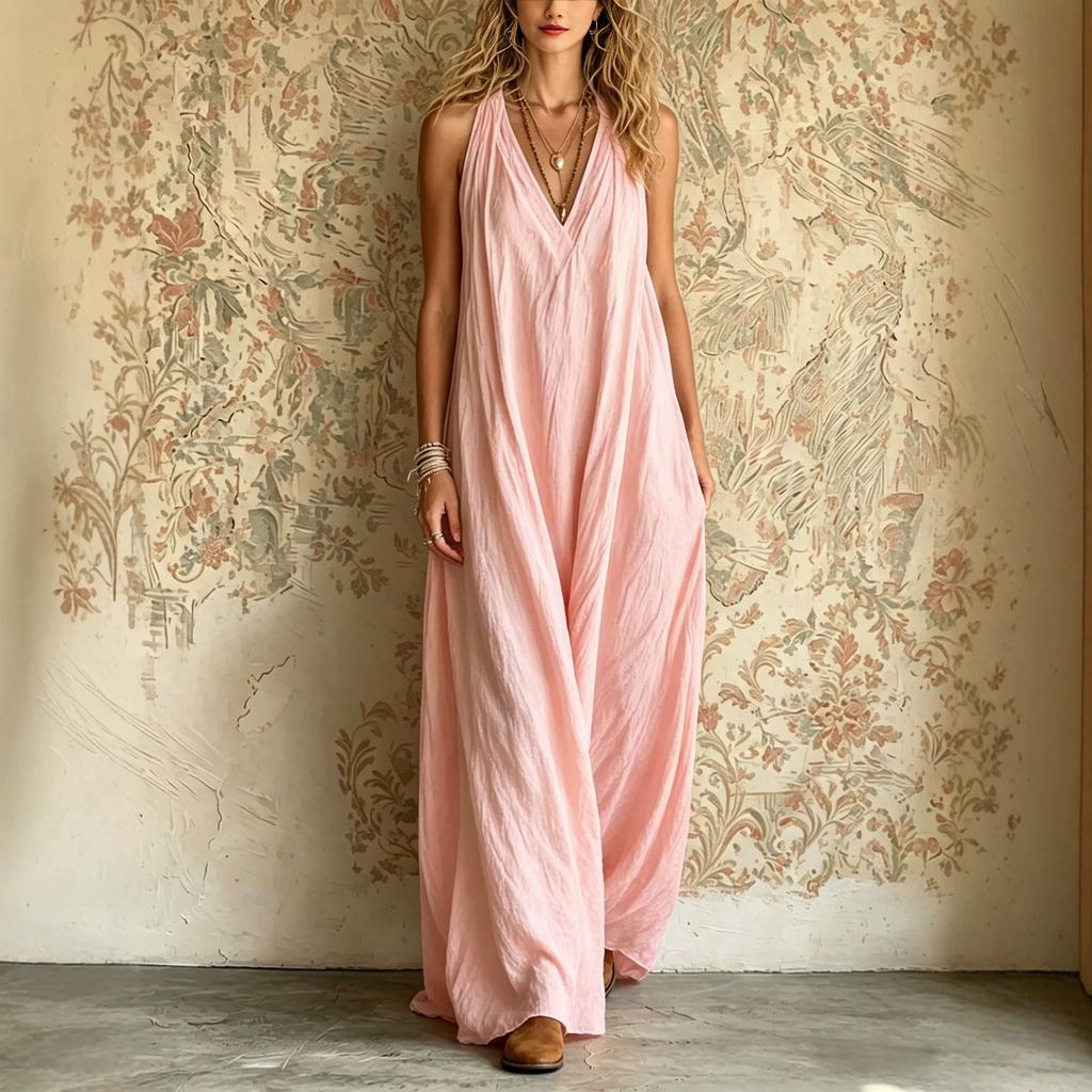European and American new women's clothing, casual sleeveless loose pocket women's long dress