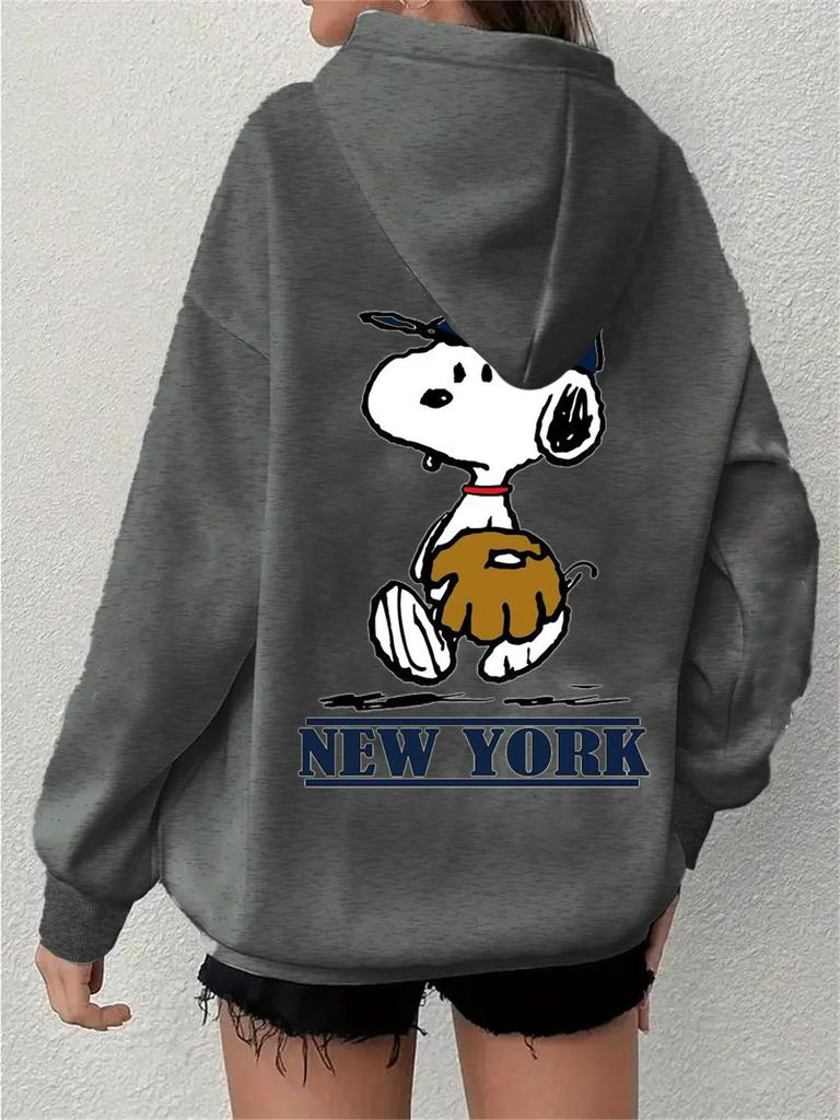 Simple Design Snoopy Printed Zipper Sweater Casual Loose Sweater Cardigan Jacket