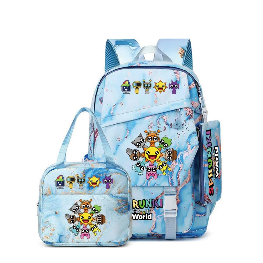 Around the box, elementary school bag sprunki cartoon backpack three-piece set D