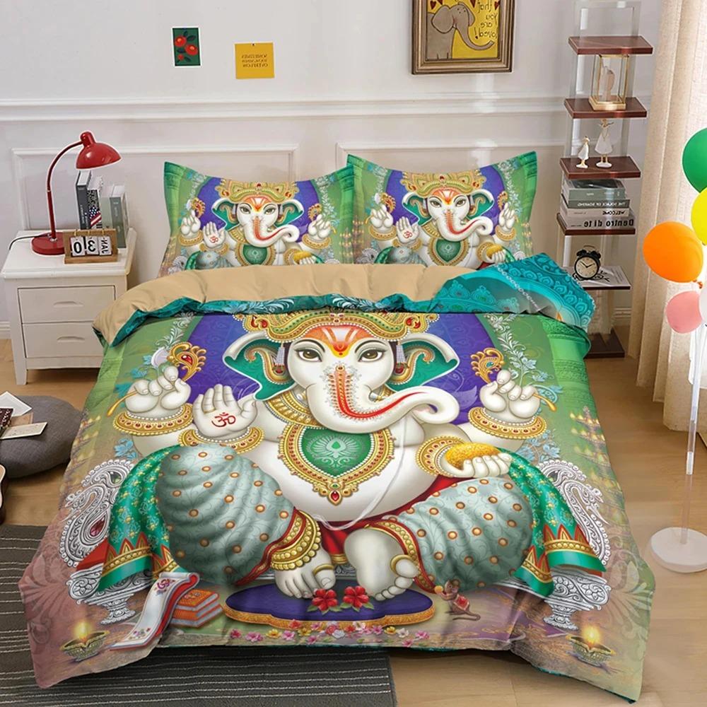 Boho Mandala Colorful Design God Ganesha Queen Bedding Set King Duvet Cover Sets Pillowcase Indian Symbol Quilt Cover Full Size