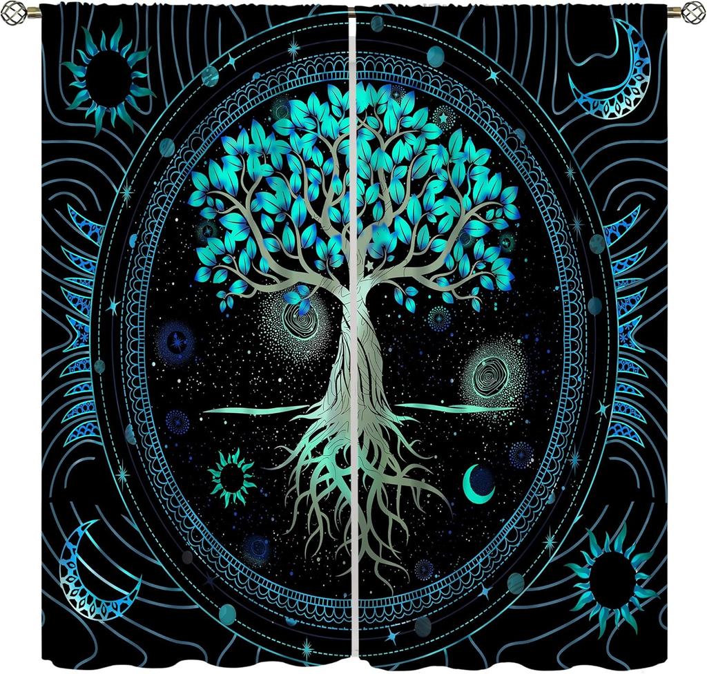 Sun Moon Curtains Bohemian Celestial Art Printed Blackout Window Drapes for Bedroom Living Room Kitchen Decor Fabric Set 2 Panel