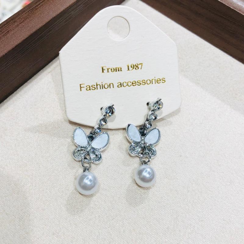 Rhinestone Butterfly Bow No Hole Ear Clips Trendy Zircon Bowknot Pearl Clip Earring Without Piercing for Women Party Wedding