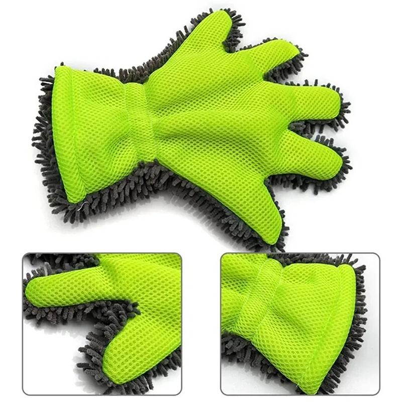 1/2Pcs Double-Sided Microfiber Car Cleaning Gloves 5-Finger Thick Brush Soft Detailing Towel Household Mesh Cleaning Cloth
