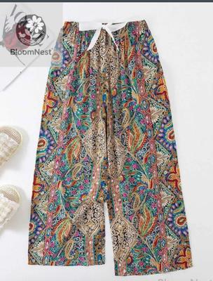 Pantalones de Pijama de Algodón para Mujer, Finos, Tallas Grandes, Estampado Floral Suelto, Largos y de Pierna Ancha, Adecuados Para Que Las Mujeres Embarazadas Los Usen Como Ropa Exterior.