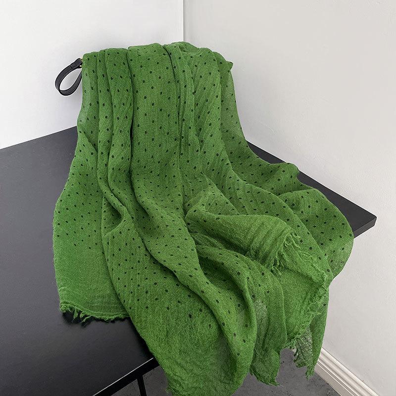 High-end Korean Polka Dot Printed Cotton and Linen Scarf In Winter Versatile Long Scarf Shawl