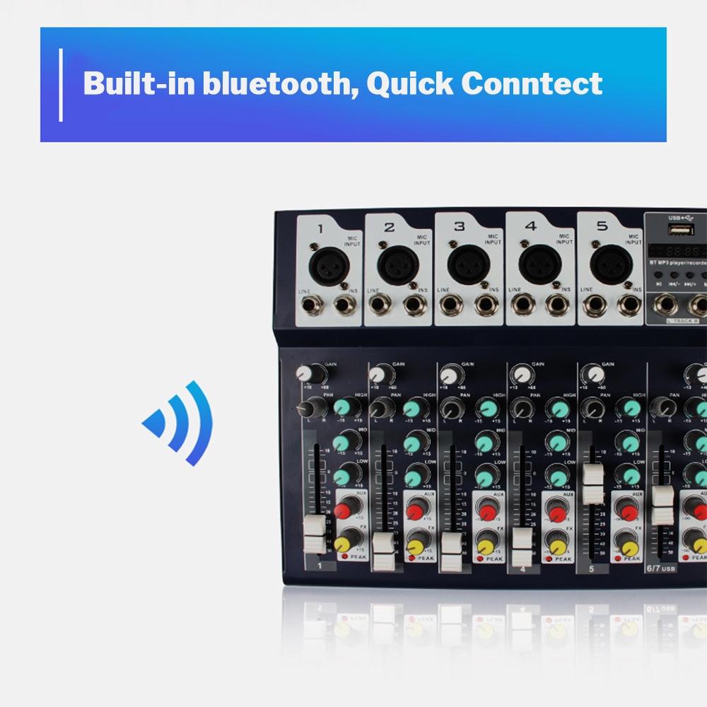 7 Channel  Bluetooth Audio Mixer USB Digital Microphone Sound Mixer Console Professional Karaoke Audio Mixer Amplifier 32x23.5x3.8cm