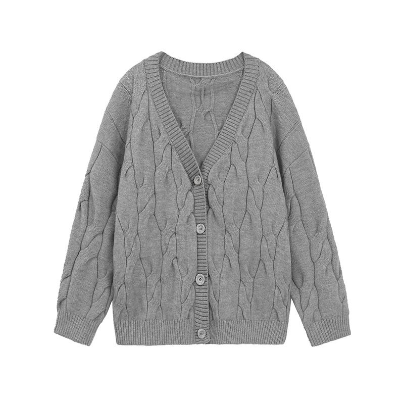 Autumn Cardigan Women Sweater Knitting Basic Fashion Long Sleeve Loose Casual Pink Coat