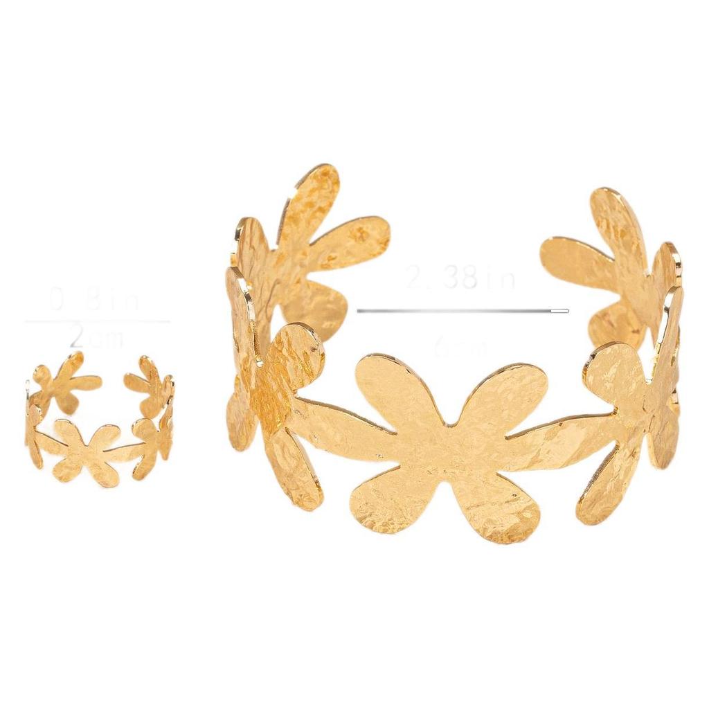 French Retro Flower Bracelet & Ring Set for Women