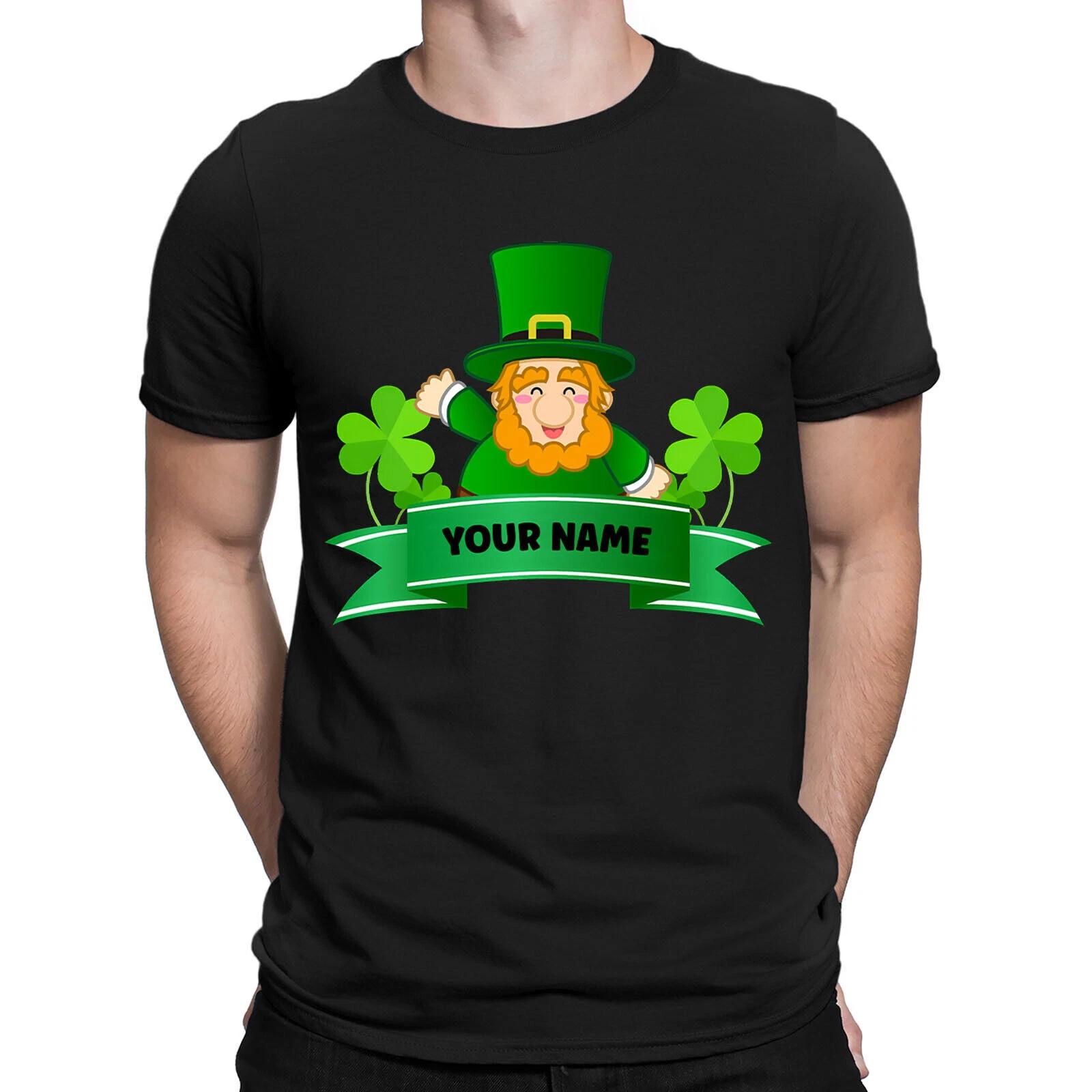 

Personalised Your Name St Patricks Day Leprechaun Shamrock Mens T shirts #UJG6 M