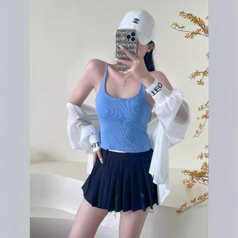 Spring/summer New Spice Girl Pure Color with Breast Pad Beautiful Back Halter Outside Wear Inside with A Base Comfortable Sleeveless Slim Vest Woman