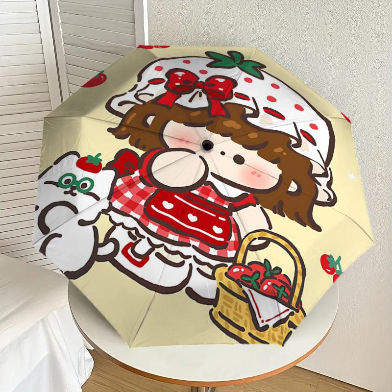 1PC strawberry cat Umbrella-8-Rib Reinforced, Automatic Open, Lightweight & Durable, Cute Fashion Accessory for Outdoor-Y0366