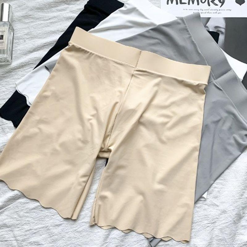 Summer Plus size Black High Waist Ice Silk Seamless Anti-exposure Safety Shorts Wave Lace Slim fit Stretch Short Shorts