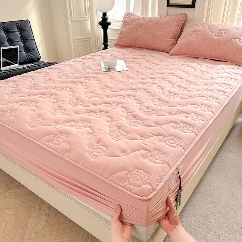 Pure Color Quilted Cotton Yarn-Dyed Bed Sheet & Bedspread Set