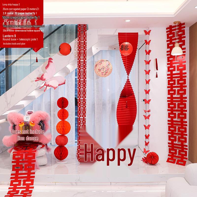 Double Happiness Red Koi Wedding Ornament - Chinese Style Paper Cut Decoration Set for Engagements and Windows