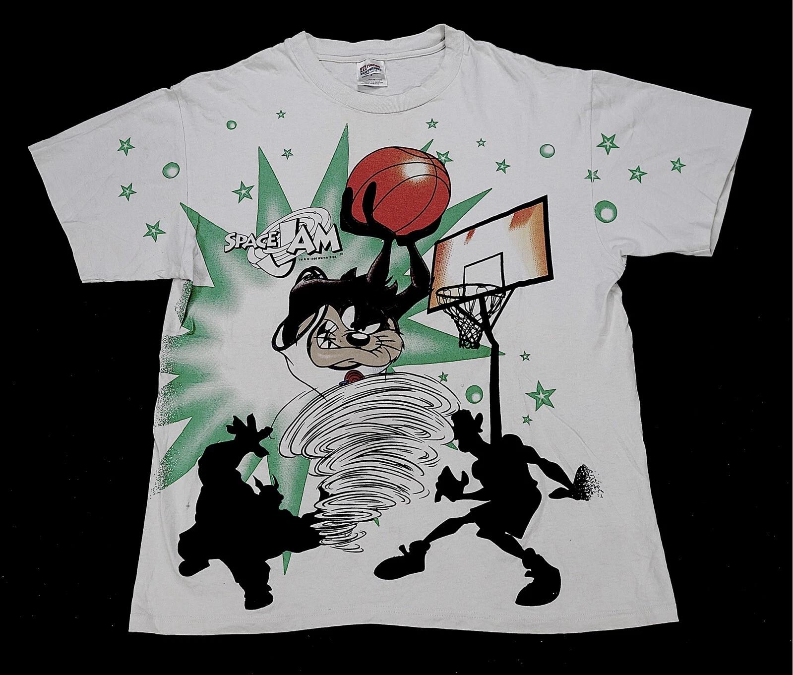 Rare VTG Space Jam Taz Looney Tunes Monstars 1996 All Over Print T Shirt 90s L L