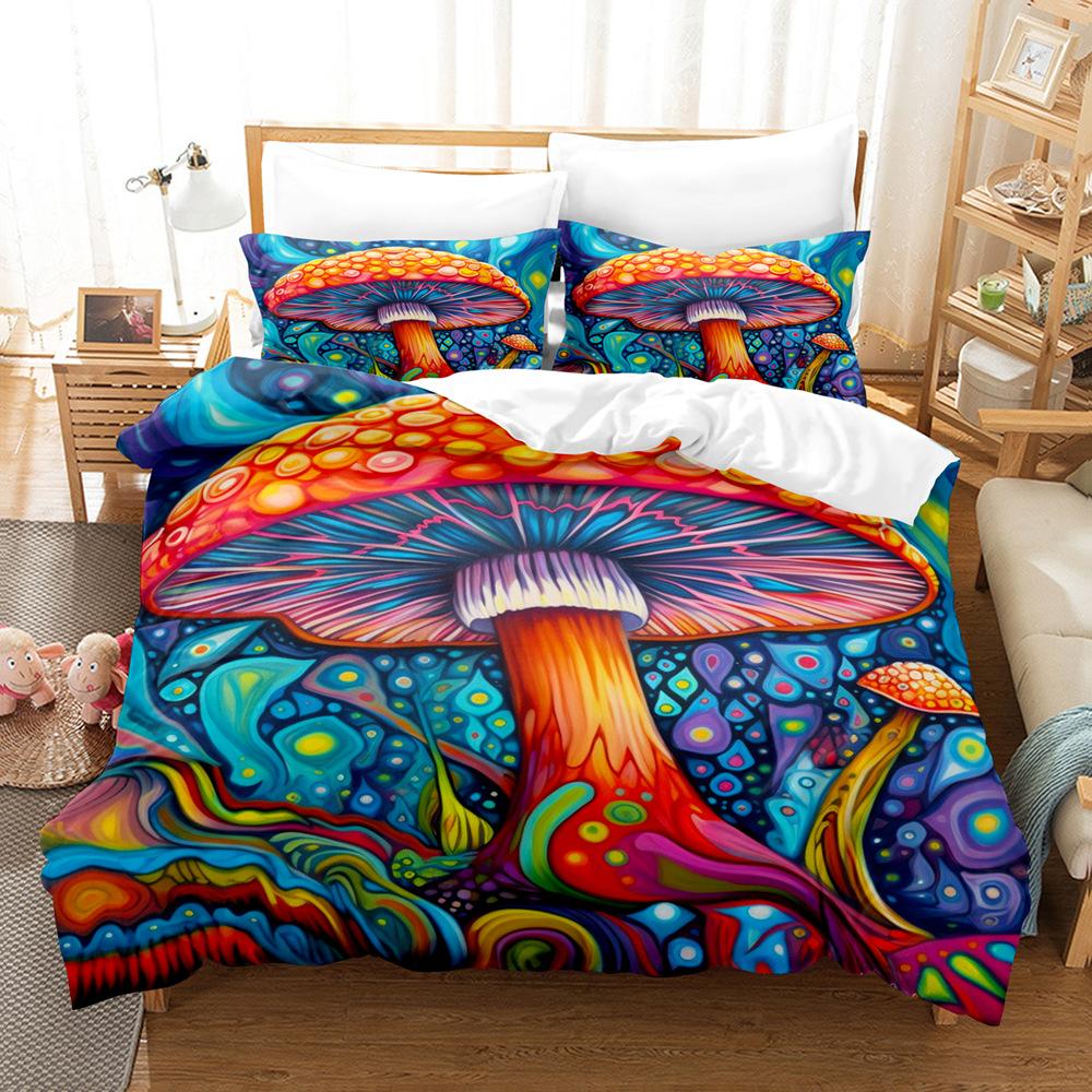 3D Digital Printing Fluorescent Mushroom Series Three-Piece Bedding