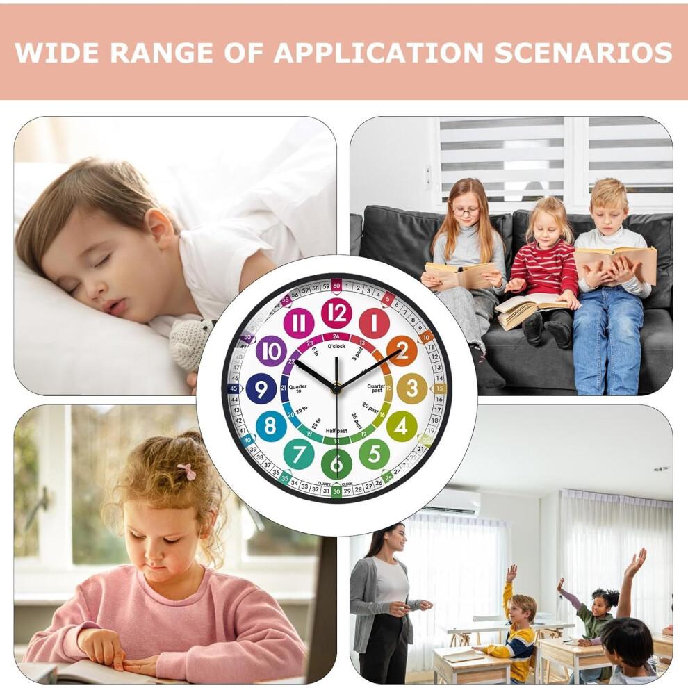 Learning Clock for Kids - Educational Analog Wall Clock, Colorful Battery Operated Time Teaching Tool for Children