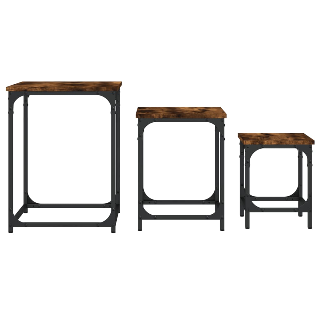  Coffee Tables, Nestable, 3 Pieces, Smoked Oak