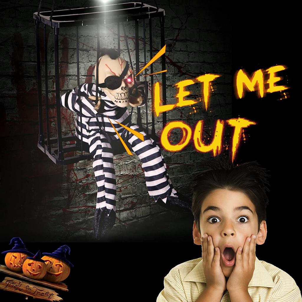 Scream Horror Halloween Skeleton Toys Halloween Decoration Props Terrifying Skeleton Cage Prisoner Haunted House Decorations