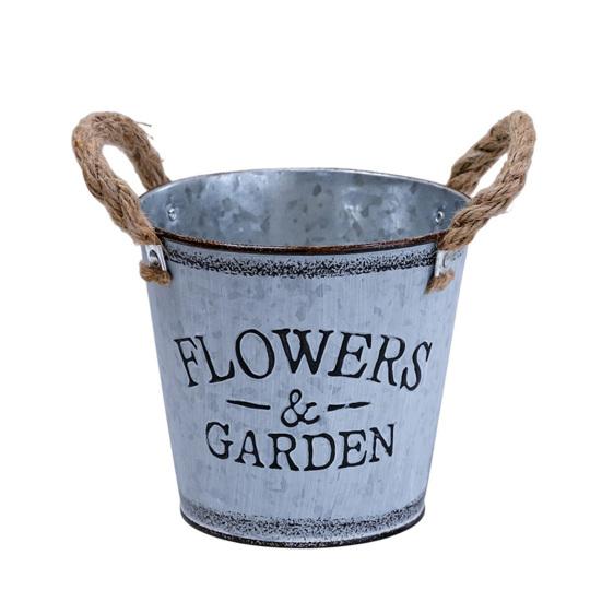 

Retro Metal Planter Flowerpot with Rope Handles Distressed Plant Pot for Succulents Small Houseplants Desk Decor S